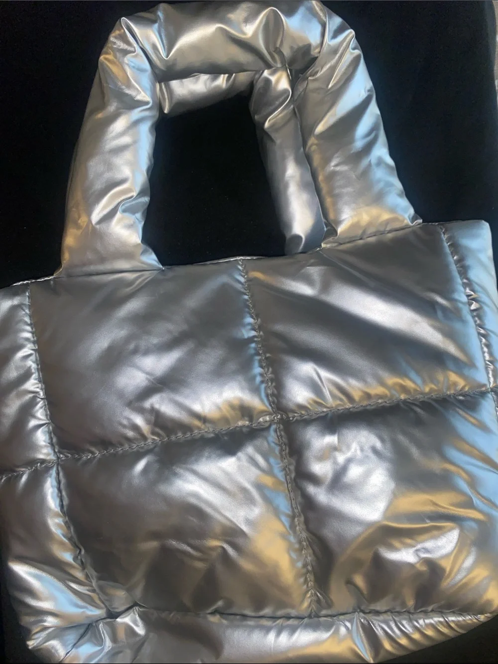 Claire's Metallic Silver Quilted Puffer Tote
